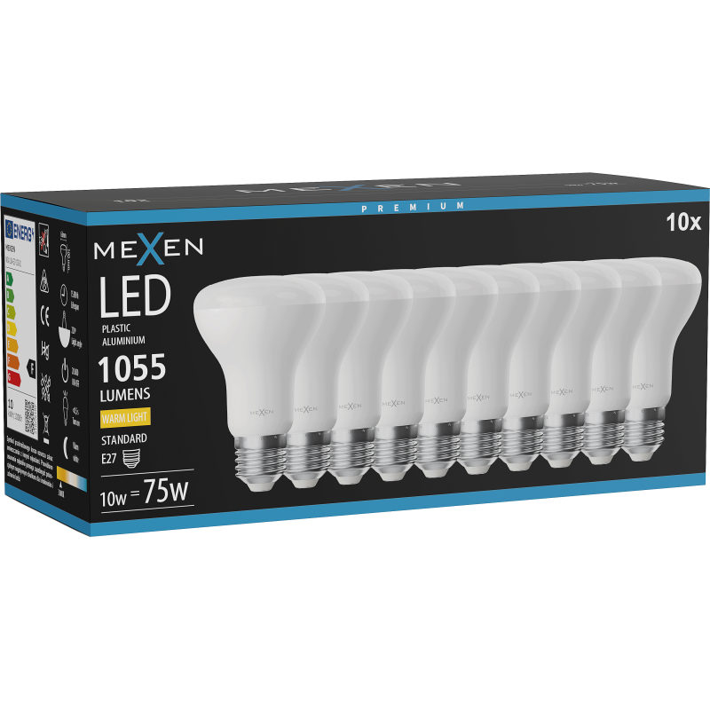 Mexen Nova 10x LED žárovka E27, R63, 10W, Teplá - 3000K, 1055 lm - L104-E27-1030-01x10