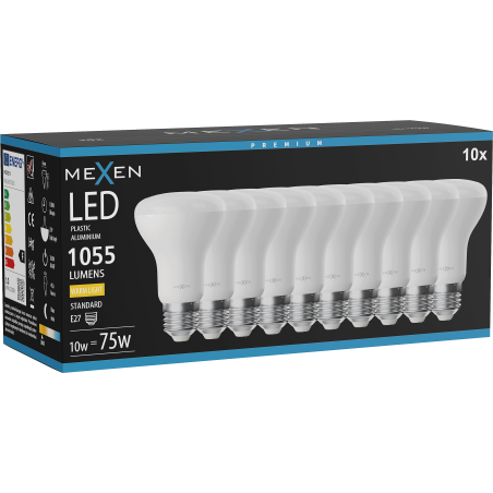Mexen Nova 10x LED žárovka E27, R63, 10W, Teplá - 3000K, 1055 lm - L104-E27-1030-01x10