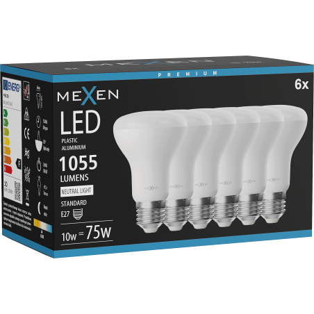 Mexen Nova 6x LED žárovka E27, R63, 10W, Neutrální - 4000K, 1055 lm - L104-E27-1040-01x06