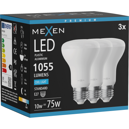 Mexen Nova 3x LED žárovka E27, R63, 10W, Studená - 6500K, 1055 lm - L104-E27-1065-01x03