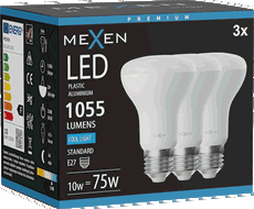 Mexen Nova 3x LED žárovka E27, R63, 10W, Studená - 6500K, 1055 lm - L104-E27-1065-01x03
