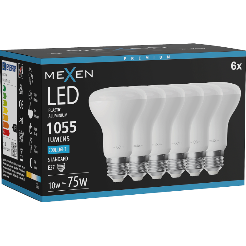 Mexen Nova 6x LED žárovka E27, R63, 10W, Studená - 6500K, 1055 lm - L104-E27-1065-01x06