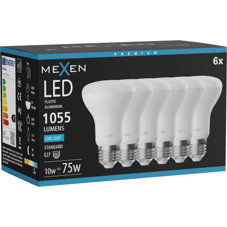 Mexen Nova 6x LED žárovka E27, R63, 10W, Studená - 6500K, 1055 lm - L104-E27-1065-01x06