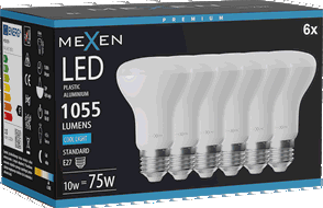Mexen Nova 6x LED žárovka E27, R63, 10W, Studená - 6500K, 1055 lm - L104-E27-1065-01x06