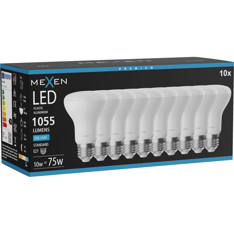 Mexen Nova 10x LED žárovka E27, R63, 10W, Studená - 6500K, 1055 lm - L104-E27-1065-01x10