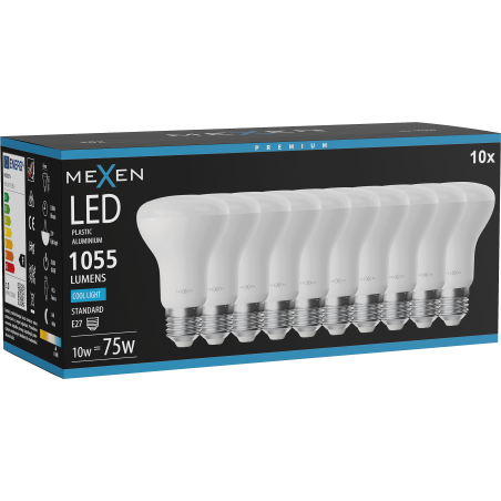 Mexen Nova 10x LED žárovka E27, R63, 10W, Studená - 6500K, 1055 lm - L104-E27-1065-01x10