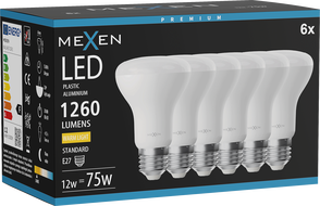 Mexen Nova 6x Žárovka LED E27, R63, 12W, Teplá - 3000K, 1260 lm - L104-E27-1230-01x06