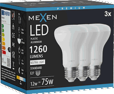 Mexen Nova 3x LED žárovka E27, R63, 12W, Neutrální - 4000K, 1260 lm - L104-E27-1240-01x03