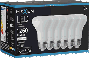 Mexen Nova 6x LED žárovka E27, R63, 12W, Neutrální - 4000K, 1260 lm - L104-E27-1240-01x06
