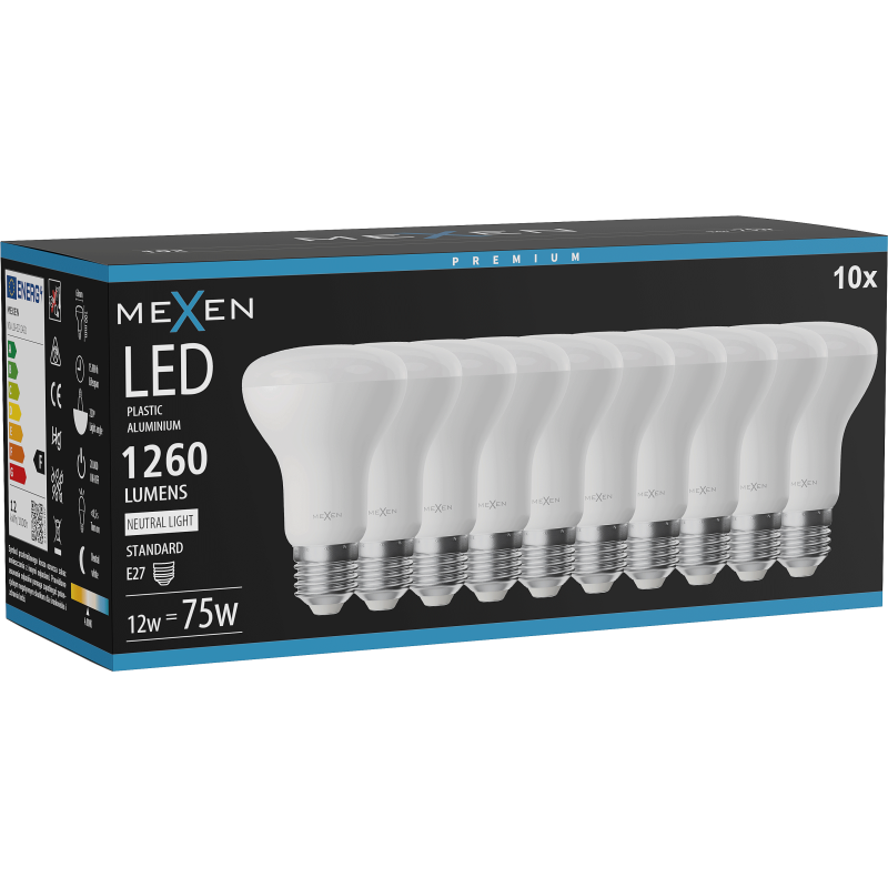 Mexen Nova 10x LED žárovka E27, R63, 12W, Neutrální - 4000K, 1260 lm - L104-E27-1240-01x10
