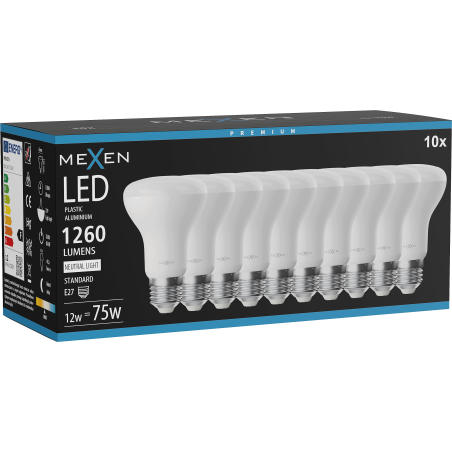 Mexen Nova 10x LED žárovka E27, R63, 12W, Neutrální - 4000K, 1260 lm - L104-E27-1240-01x10