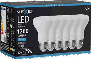 Mexen Nova 6x LED žárovka E27, R63, 12W, Studená - 6500K, 1260 lm - L104-E27-1265-01x06