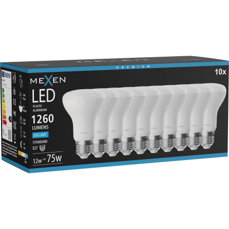 Mexen Nova 10x LED žárovka E27, R63, 12W, Studená - 6500K, 1260 lm - L104-E27-1265-01x10