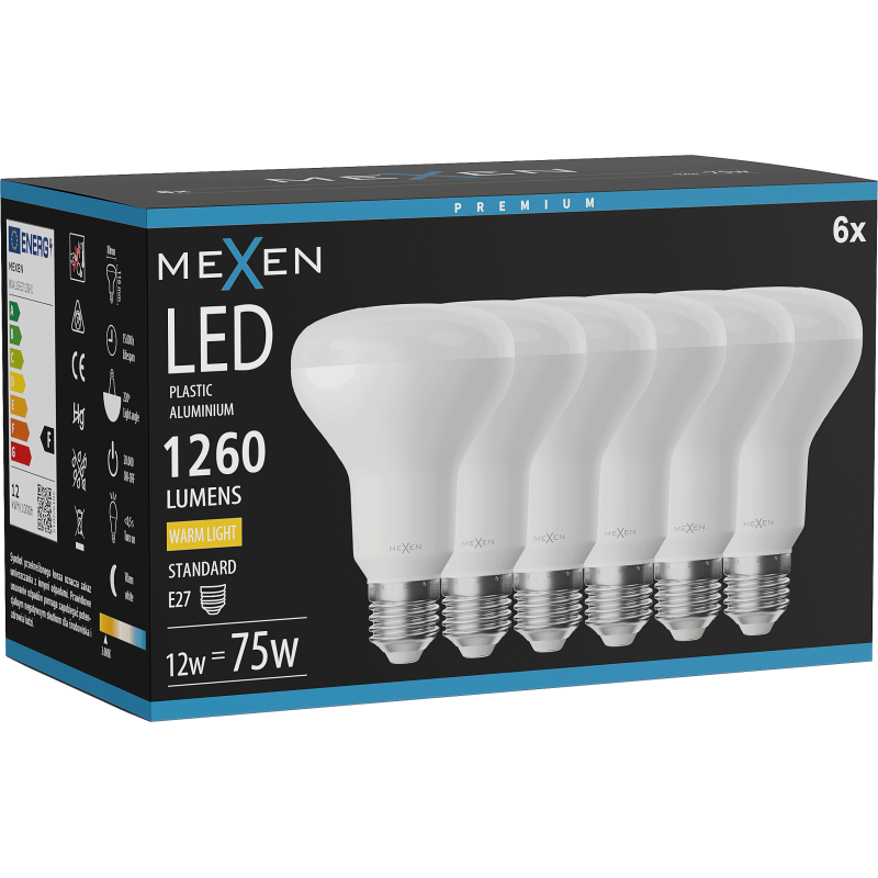 Mexen Nova 6x LED žárovka E27, R80, 12W, Teplá - 3000K, 1260 lm - L105-E27-1230-01x06