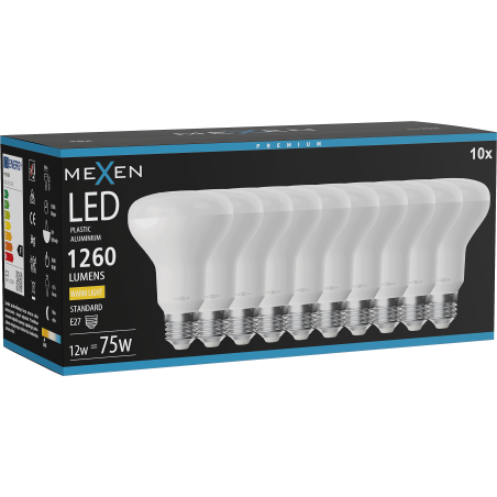 Mexen Nova 10x LED žárovka E27, R80, 12W, Teplá - 3000K, 1260 lm - L105-E27-1230-01x10