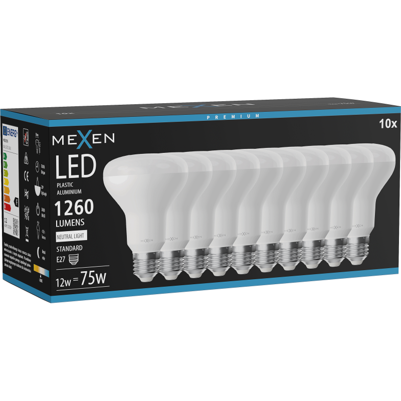 Mexen Nova 10x LED žárovka E27, R80, 12W, Neutrální - 4000K, 1260 lm - L105-E27-1240-01x10