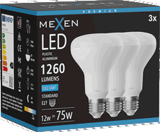Mexen Nova 3x LED žárovka E27, R80, 12W, Studená - 6500K, 1260 lm - L105-E27-1265-01x03