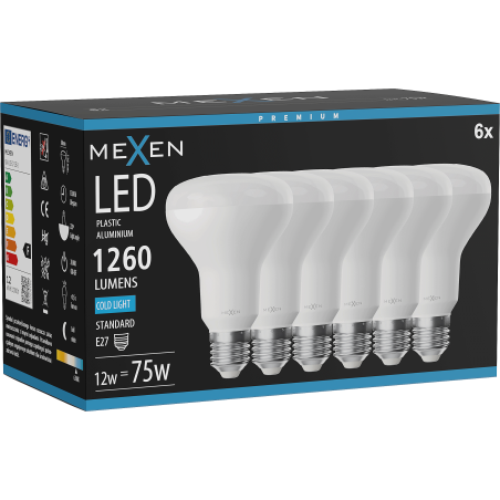 Mexen Nova 6x LED žárovka E27, R80, 12W, Studená - 6500K, 1260 lm - L105-E27-1265-01x06