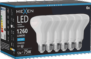 Mexen Nova 6x LED žárovka E27, R80, 12W, Studená - 6500K, 1260 lm - L105-E27-1265-01x06