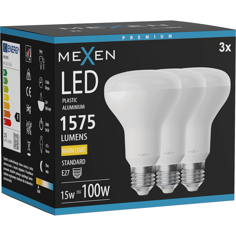 Mexen Nova 3x LED žárovka E27, R80, 15W, Teplá - 3000K, 1575 lm - L105-E27-1530-01x03