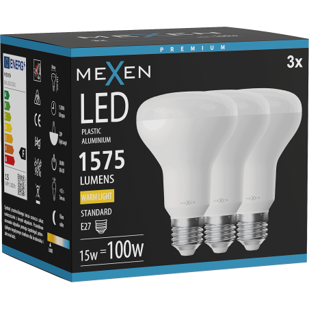 Mexen Nova 3x LED žárovka E27, R80, 15W, Teplá - 3000K, 1575 lm - L105-E27-1530-01x03