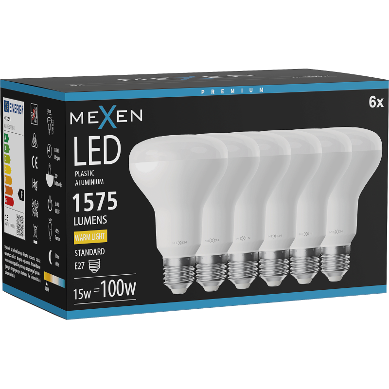 Mexen Nova 6x LED žárovka E27, R80, 15W, Teplá - 3000K, 1575 lm - L105-E27-1530-01x06