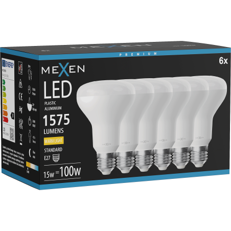 Mexen Nova 6x LED žárovka E27, R80, 15W, Teplá - 3000K, 1575 lm - L105-E27-1530-01x06