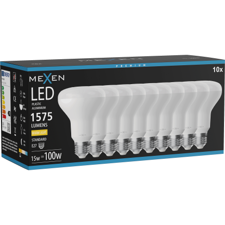 Mexen Nova 10x LED žárovka E27, R80, 15W, Teplá - 3000K, 1575 lm - L105-E27-1530-01x10