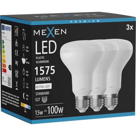 Mexen Nova 3x LED žárovka E27, R80, 15W, Neutrální - 4000K, 1575 lm - L105-E27-1540-01x03