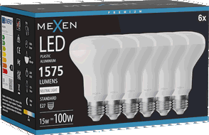 Mexen Nova 6x Žárovka LED E27, R80, 15W, Neutrální - 4000K, 1575 lm - L105-E27-1540-01x06