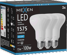Mexen Nova 3x LED žárovka E27, R80, 15W, Studená - 6500K, 1575 lm - L105-E27-1565-01x03