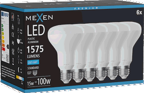 Mexen Nova 6x LED žárovka E27, R80, 15W, Studená - 6500K, 1575 lm - L105-E27-1565-01x06