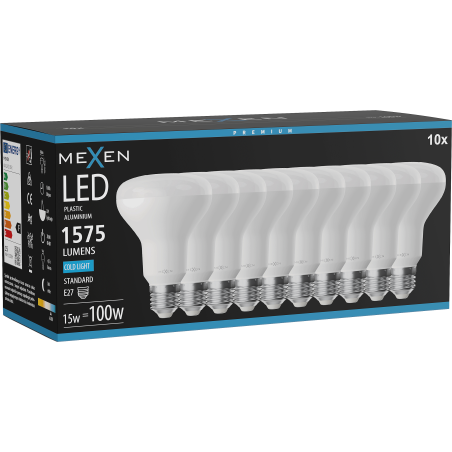 Mexen Nova 10x LED žárovka E27, R80, 15W, Studená - 6500K, 1575 lm - L105-E27-1565-01x10