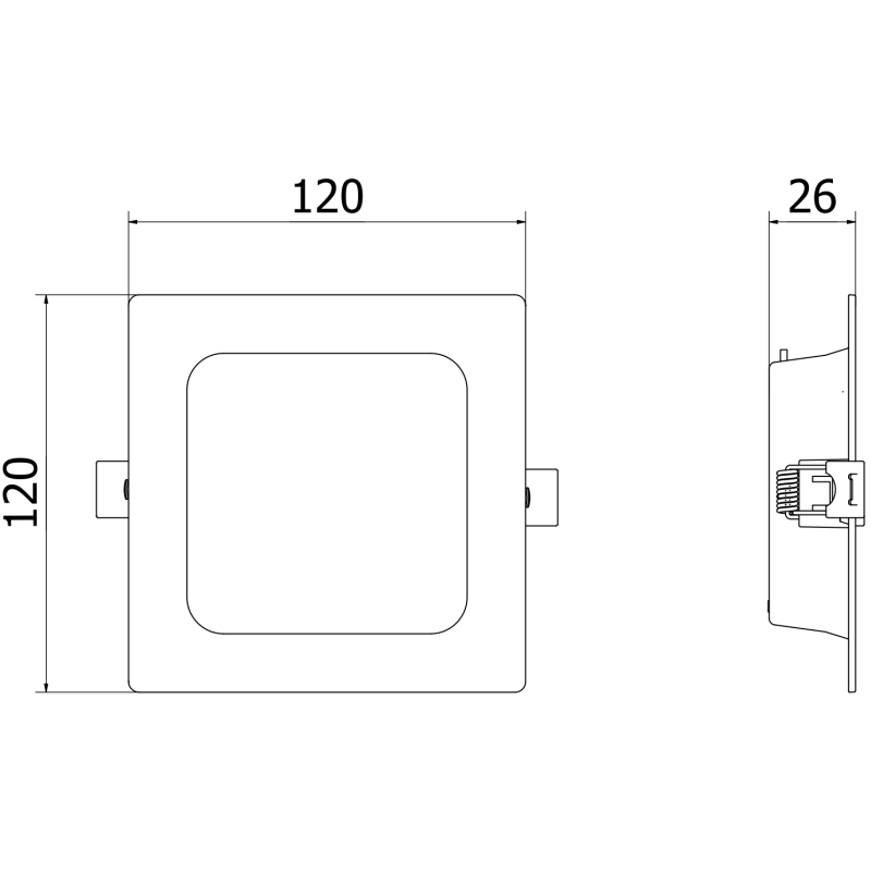Mexen LDRR stropní panel downlight LED vestavěný 12 x 12 cm, 6W, Studená - 6500K, 600 lm, černý - L211-012-0665-70