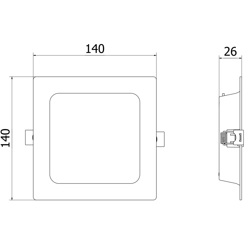 Mexen LDRR LED vestavěný stropní panel downlight 14 x 14 cm, 9W, Neutrální - 4000K, 720 lm, černý - L211-014-0940-70