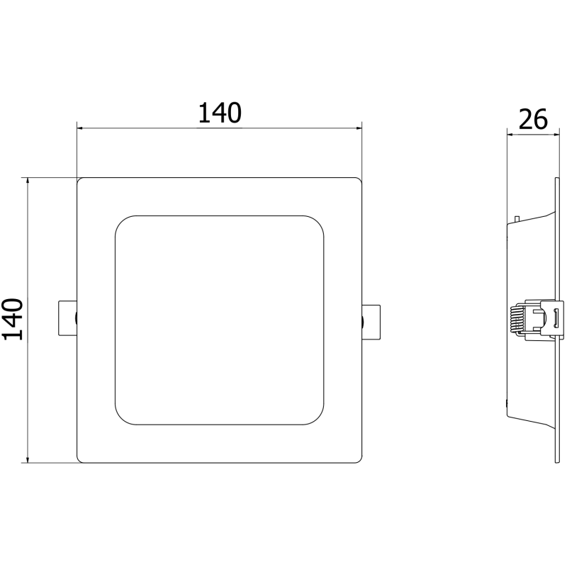Mexen LDRR stropní panel downlight LED zapuštěný 14 x 14 cm, 9W, Studená - 6500K, 720 lm, černá - L211-014-0965-70
