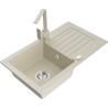 Mexen Pablo granitový dřez 1-komorový s odkapávačem a kuchyňskou baterií Rita, béžový - 6510-69-670300-69