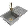 Mexen Pablo granitový dřez 1-komorový s odkapávačem a kuchyňská baterie Rita, šedá - 6510-71-670300-50