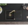 Mexen Pablo granitový dřez 1-komorový s odkapávačem a kuchyňskou baterií Rita, černý/stříbrný metalický
