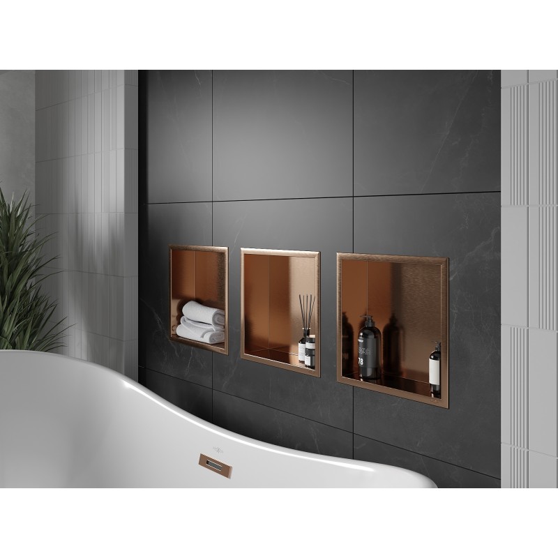 Mexen X-Wall-R nástěnná nika s přírubou 30 x 30 cm, kartáčovaná měď - 19C0303010