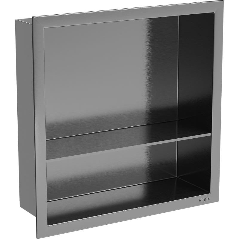 Mexen X-Wall-R nástěnná police s límcem a policí 30 x 30 cm, kartáčovaná gun grey - 19E0303010S