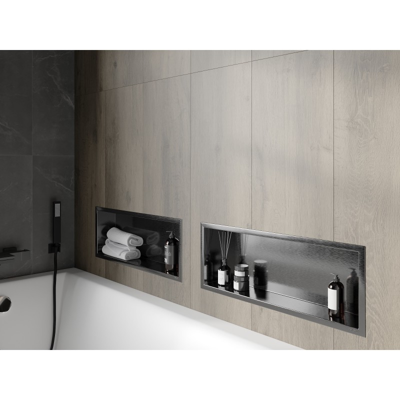 Mexen X-Wall-R rohová polička s obrubou 60 x 20 cm, kartáčovaný gun grey - 19E0602010