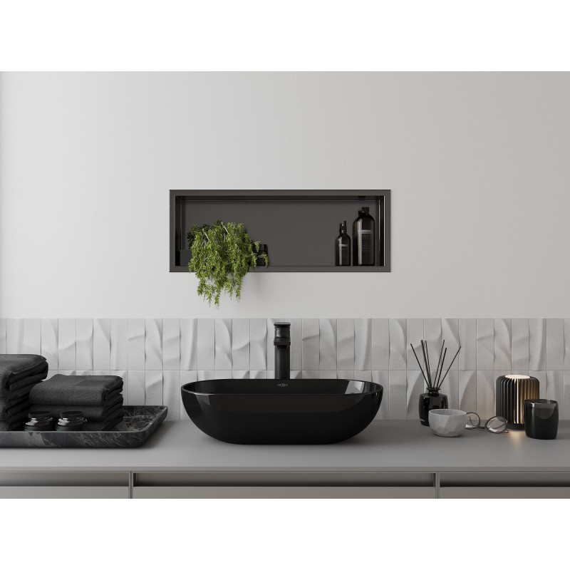 Mexen X-Wall-R rohová polička s obrubou 60 x 20 cm, kartáčovaný gun grey - 19E0602010