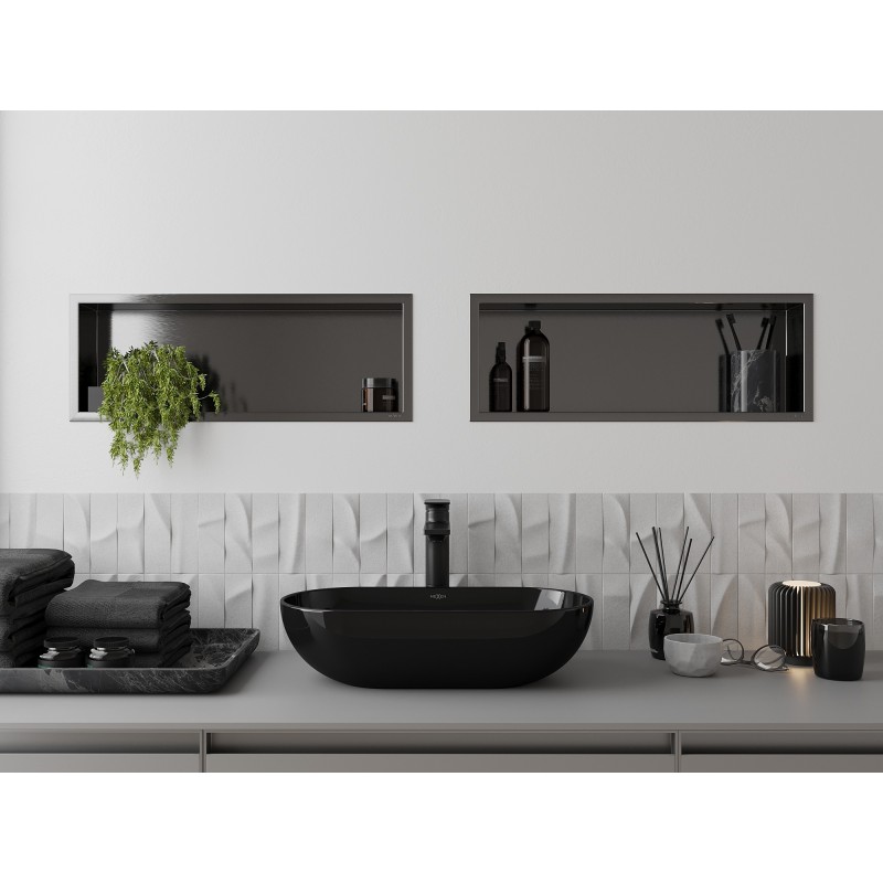 Mexen X-Wall-R rohová polička s obrubou 60 x 20 cm, kartáčovaný gun grey - 19E0602010