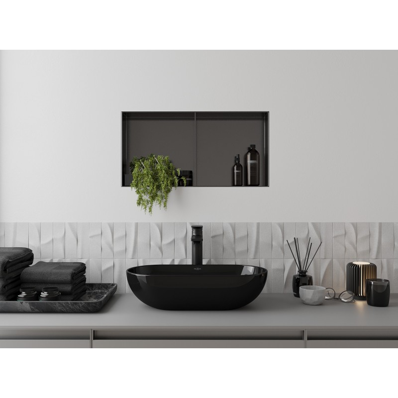 Mexen X-Wall-NR nástěnná nika bez límce s poličkou 60 x 30 cm, kartáčovaná gun grey - 19E1603010S