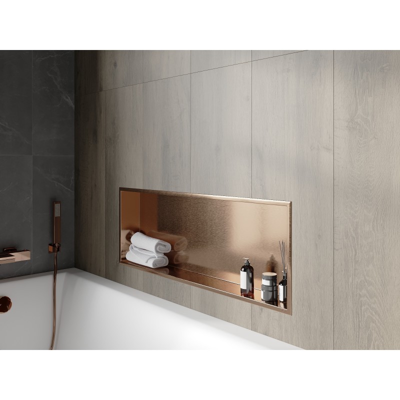 Mexen X-Wall-R zapuštěná polička s límcem 90 x 30 cm, kartáčovaná měď - 19C0903010