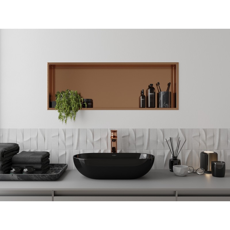 Mexen X-Wall-R zapuštěná polička s límcem 90 x 30 cm, kartáčovaná měď - 19C0903010