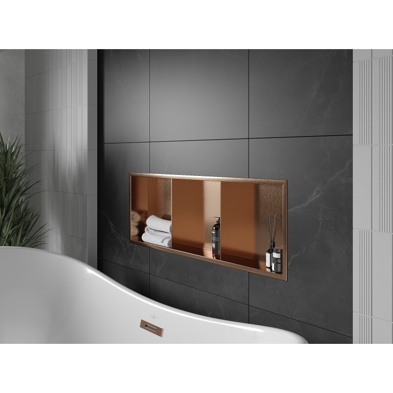 Mexen X-Wall-R vestavěná polička s límcem a policí 90 x 30 cm, kartáčovaná měď - 19C0903010S