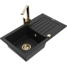 Mexen Pablo granitový jednodřez s odkapávačem a kuchyňskou baterií Rita, černý - 6510-77-670300-50