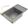 Mexen Elias, granitový dřez s 1 komorou, s odkapávačem a kuchyňskou baterií Rita, šedý - 6511-71-670300-50